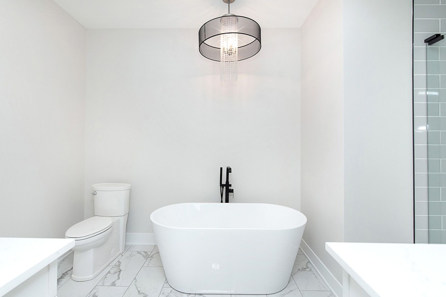 Master Bath Chandelier White and Marble