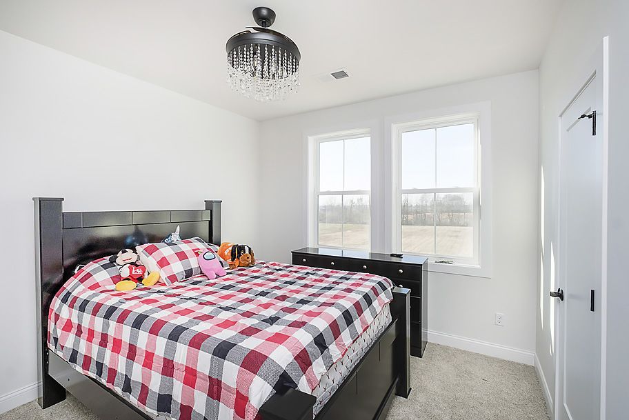 Guest Bedroom with Chandelier