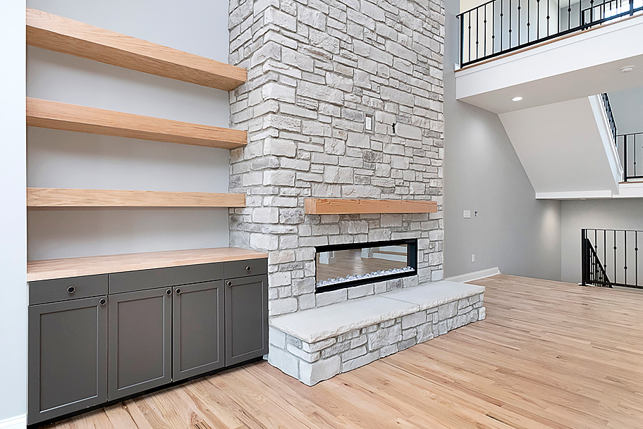 Gem Homes Custom Home Shelves and Fireplace