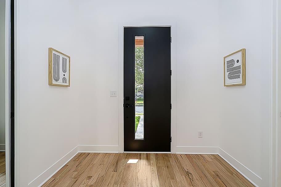 Black Modern Front Door With Vertical Window