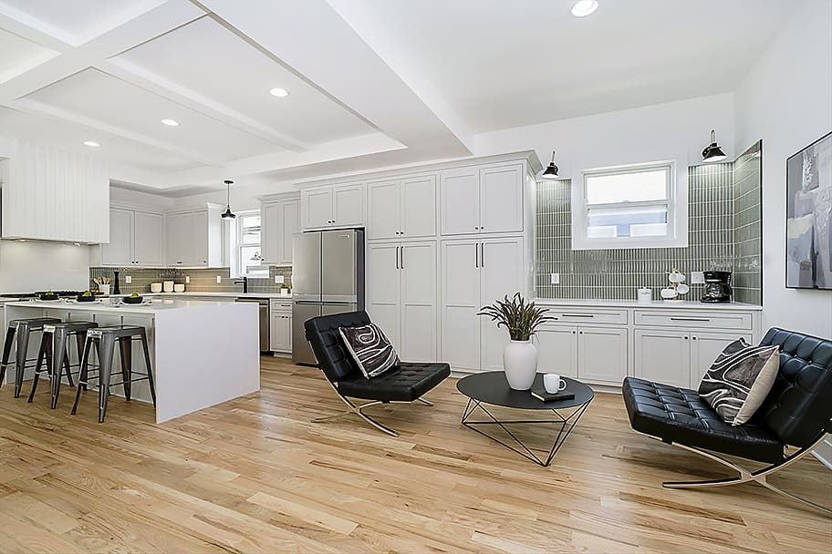 White Kitchen With Coffee Nook and Seating Area