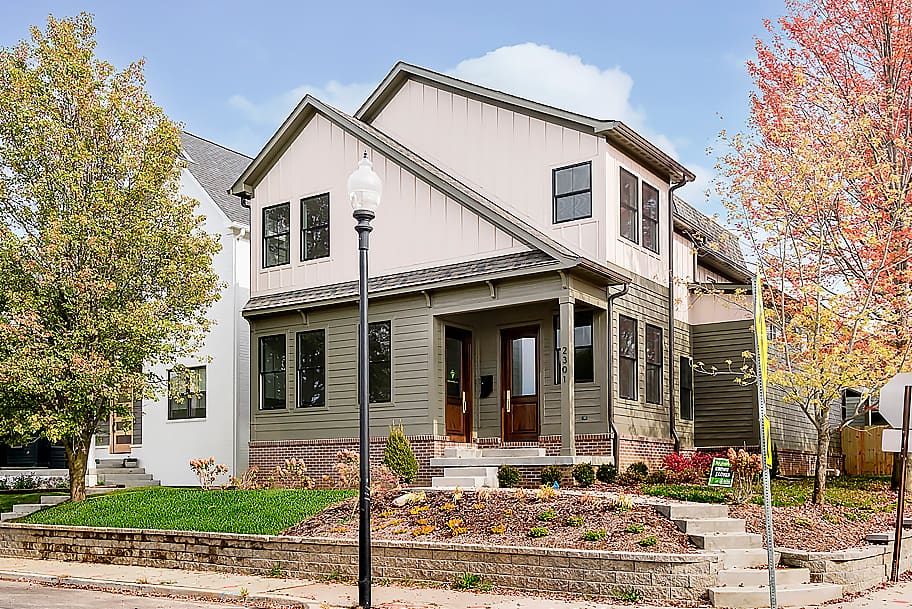 Street View of New Construction Home by Gem Homes Indianapolis with Cream and Green Exterior