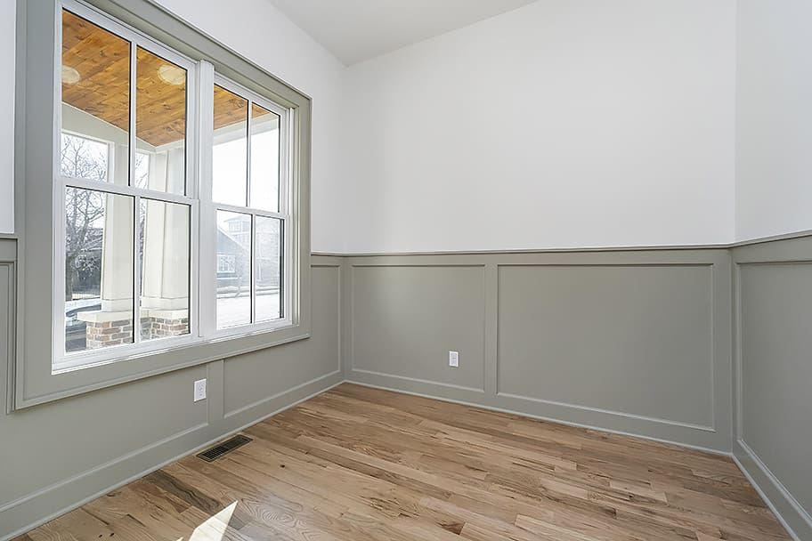 Office with Gray Wainscoting and Elegant Details in a Custom Home by Gem Homes Indianapolis